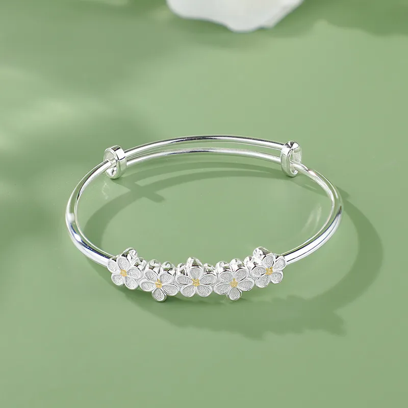 Heart Grass 999 Fine Silver Bangles Women's-1