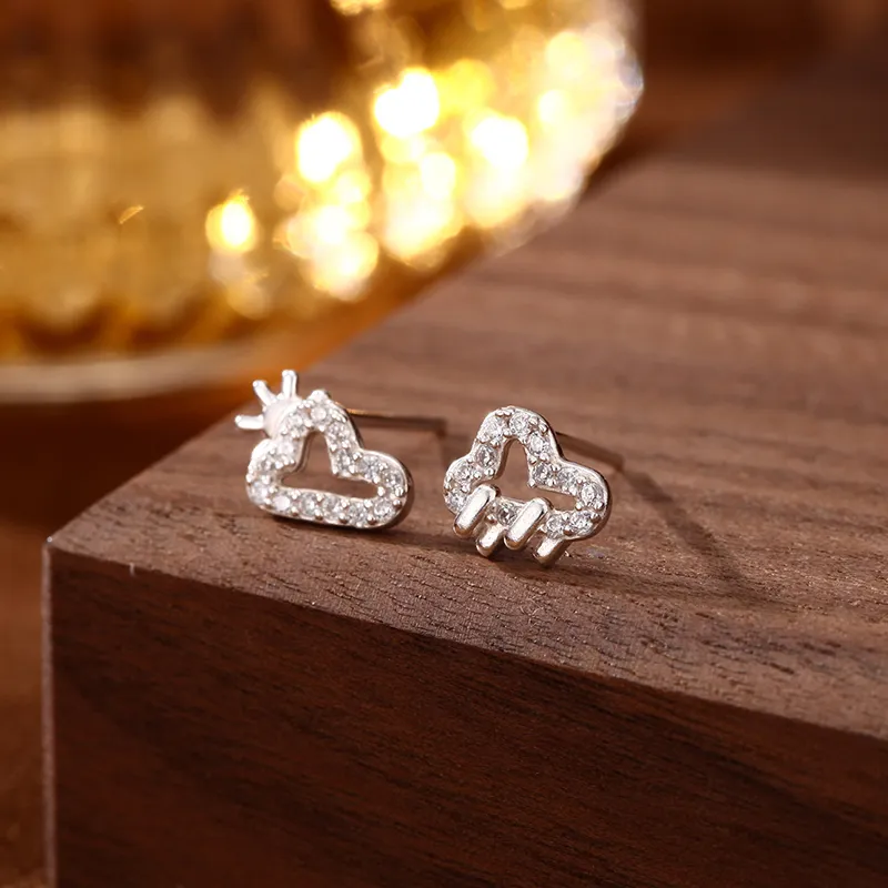 Heart Grass 999 Fine Silver Stud Earrings Women's-4