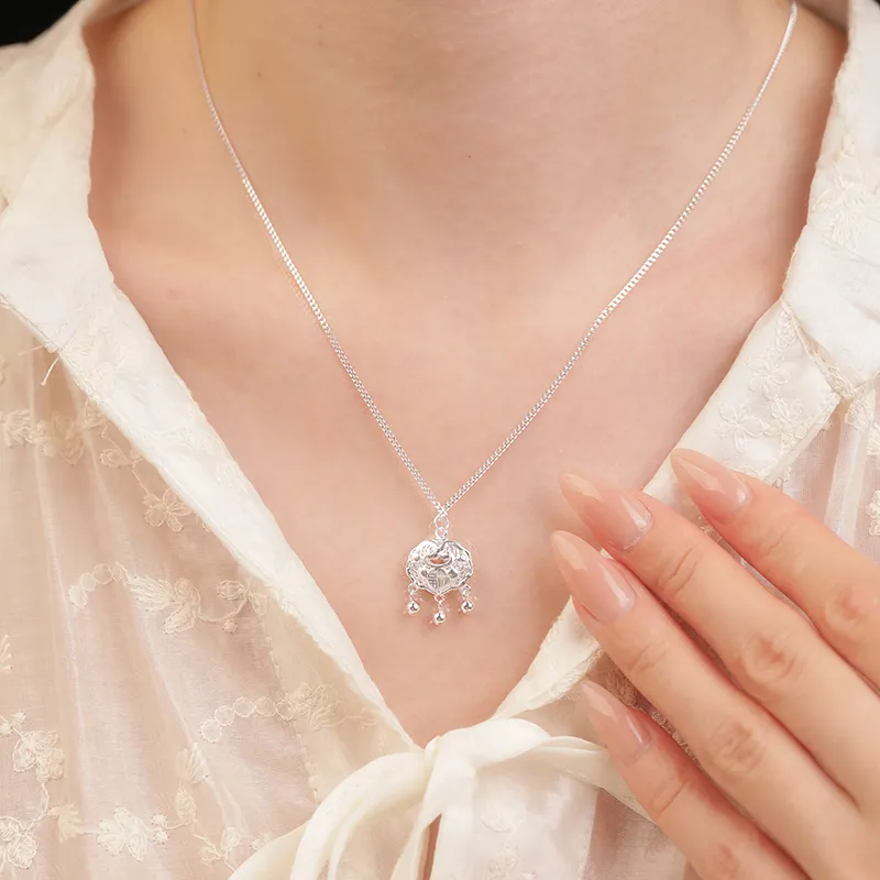 Heart Grass 999 Fine Silver Sterling Silver Necklaces Women's-4