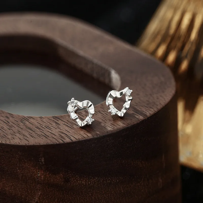 Heart Grass 999 Fine Silver Stud Earrings Women's-1