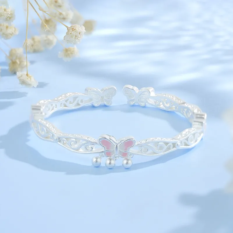 Heart Grass 999 Fine Silver Bangles Women's-1