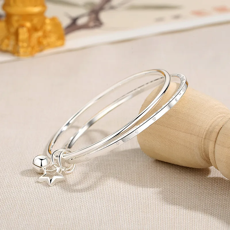 Heart Grass 999 Fine Silver Bangles Women's-2