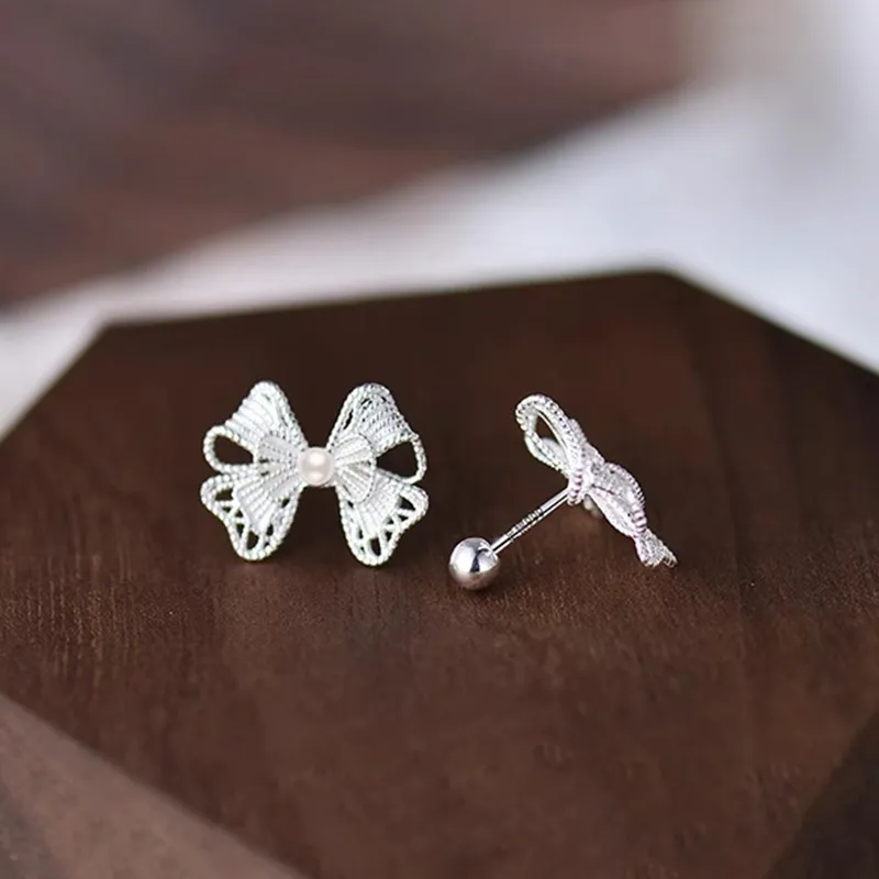 Heart Grass S925 Silver Stud Earrings Women's-2