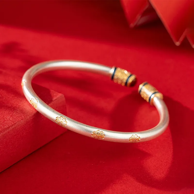 Heart Grass 999 Fine Silver Bangles Women's-3