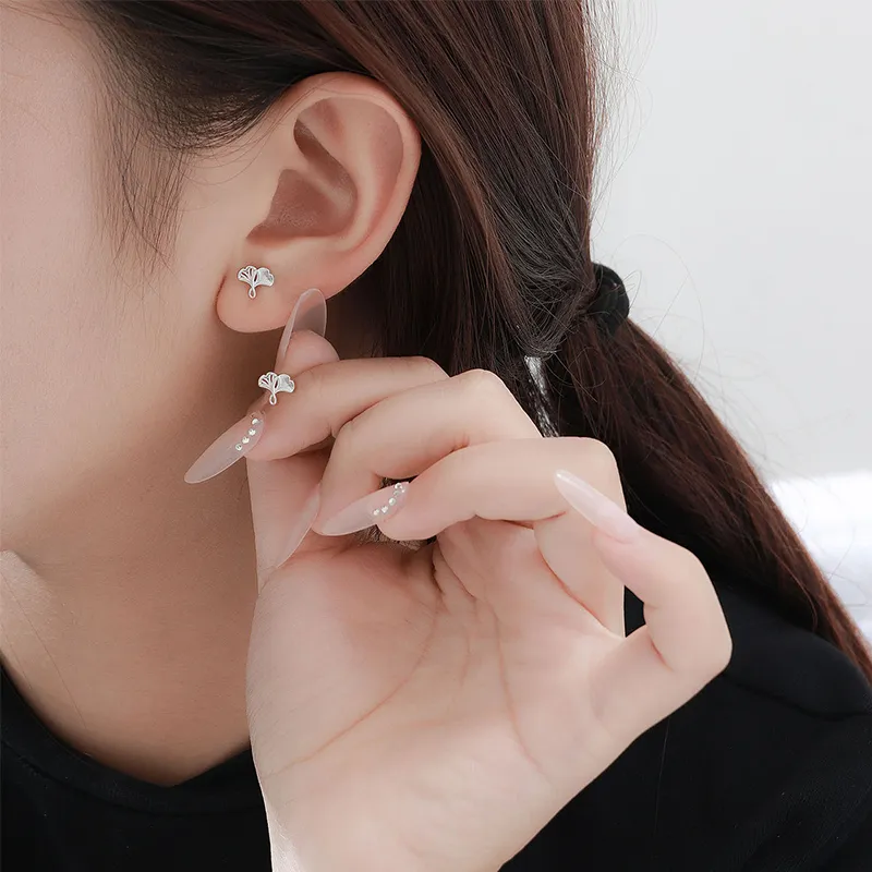 Heart Grass 999 Fine Silver Stud Earrings Women's-3