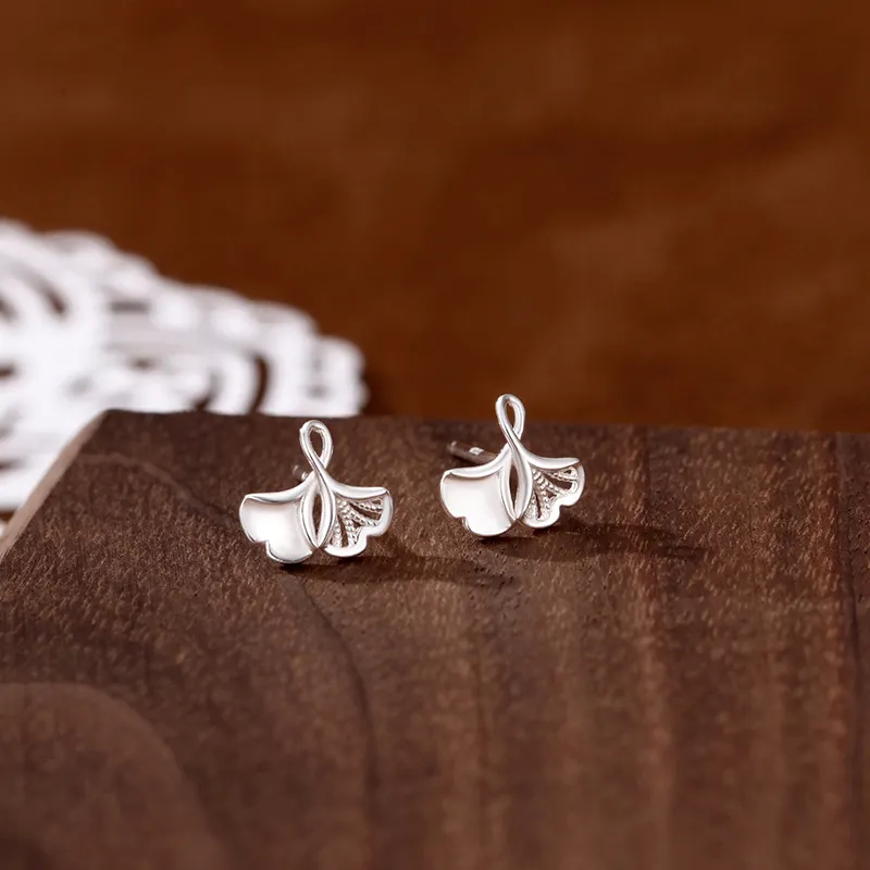 Heart Grass 999 Fine Silver Stud Earrings Women's-1