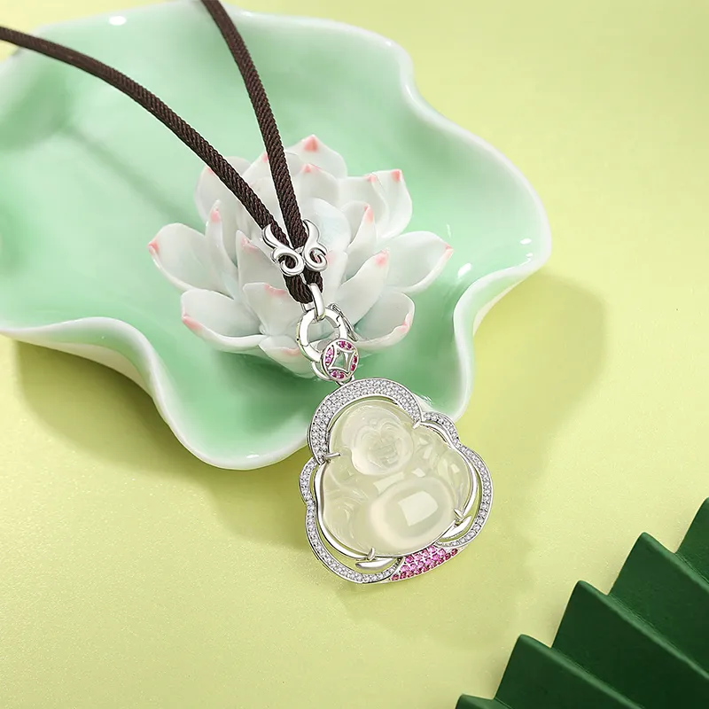 Heart Grass Chalcedony Jade Necklaces Women's-4