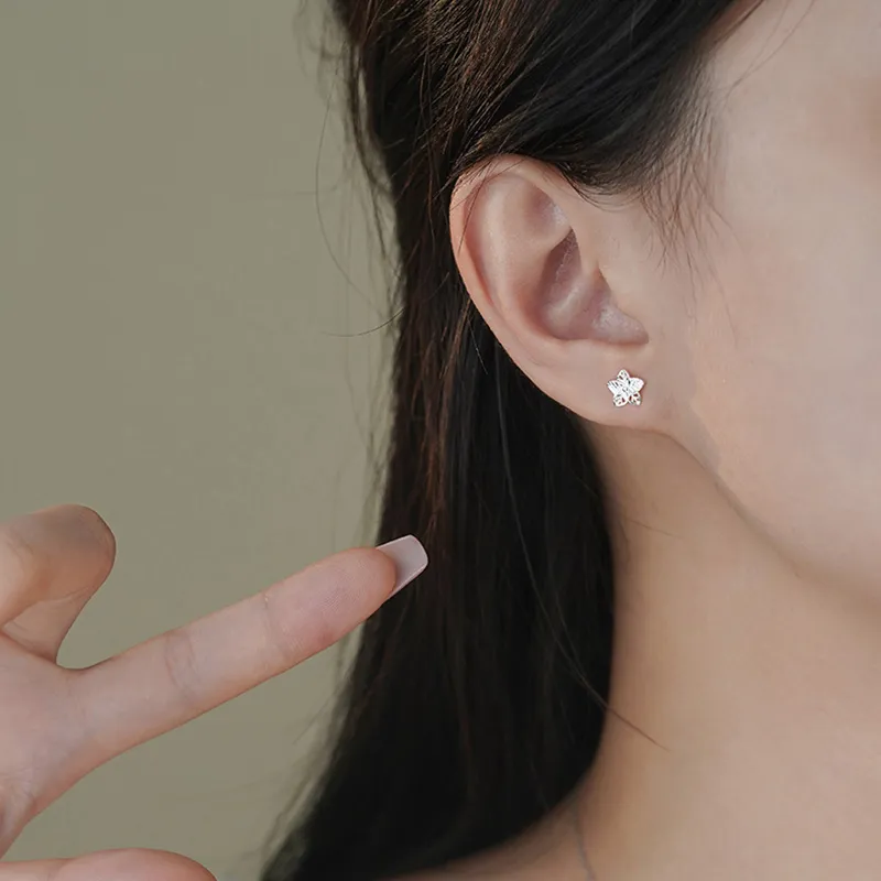 Heart Grass 999 Fine Silver Stud Earrings Women's-4