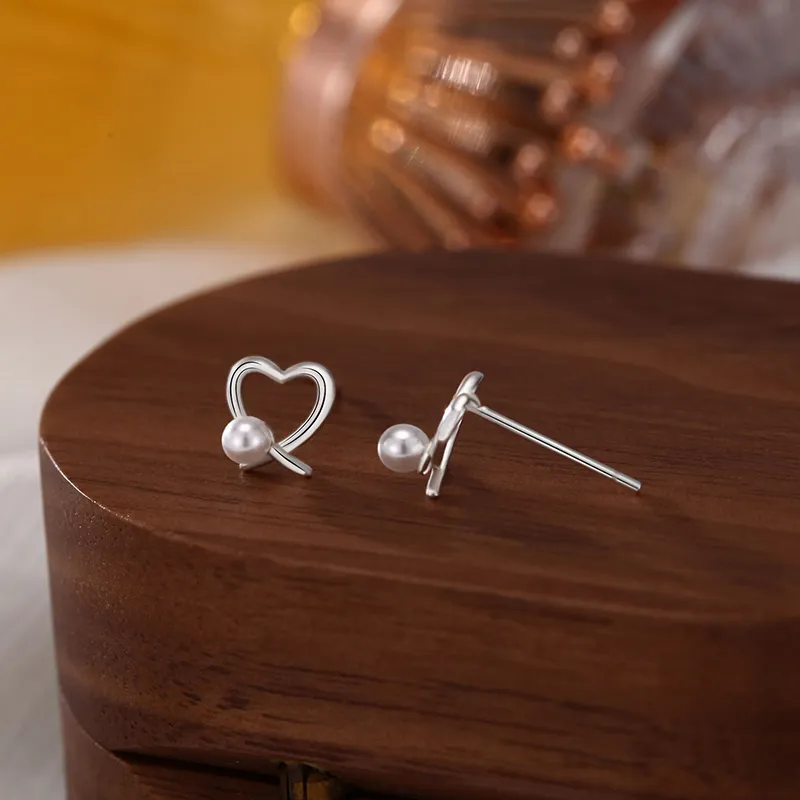 Heart Grass 999 Fine Silver Stud Earrings Women's-2