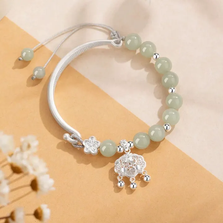Heart Grass Hetian Jade Bracelets Women's Pale Greenish-White Jade-3