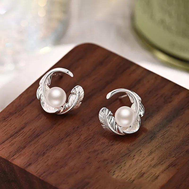 Heart Grass 999 Fine Silver Stud Earrings Women's-2