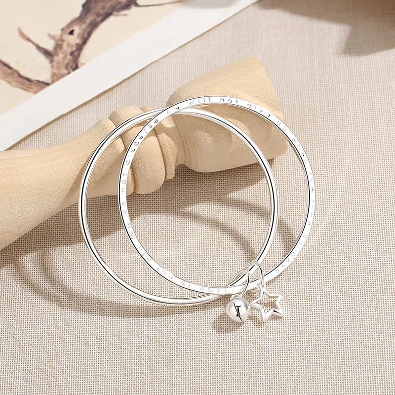 Heart Grass 999 Fine Silver Bangles Women's-3