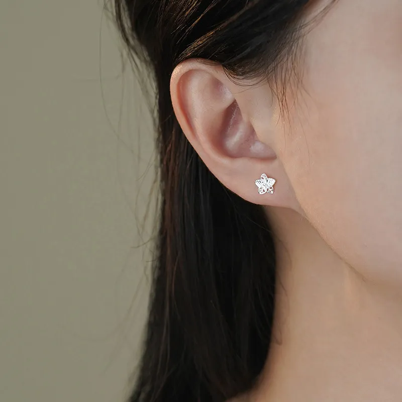 Heart Grass 999 Fine Silver Stud Earrings Women's-3