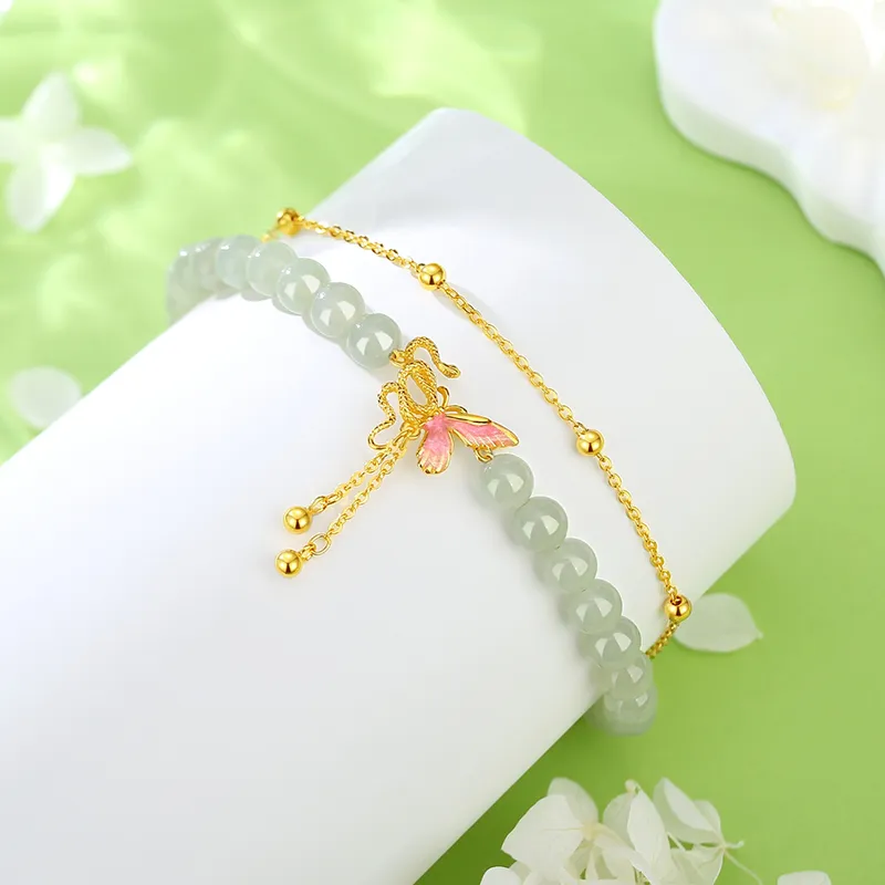 Heart Grass Hetian Jade Bracelets Pale Greenish White Jade Women's-2