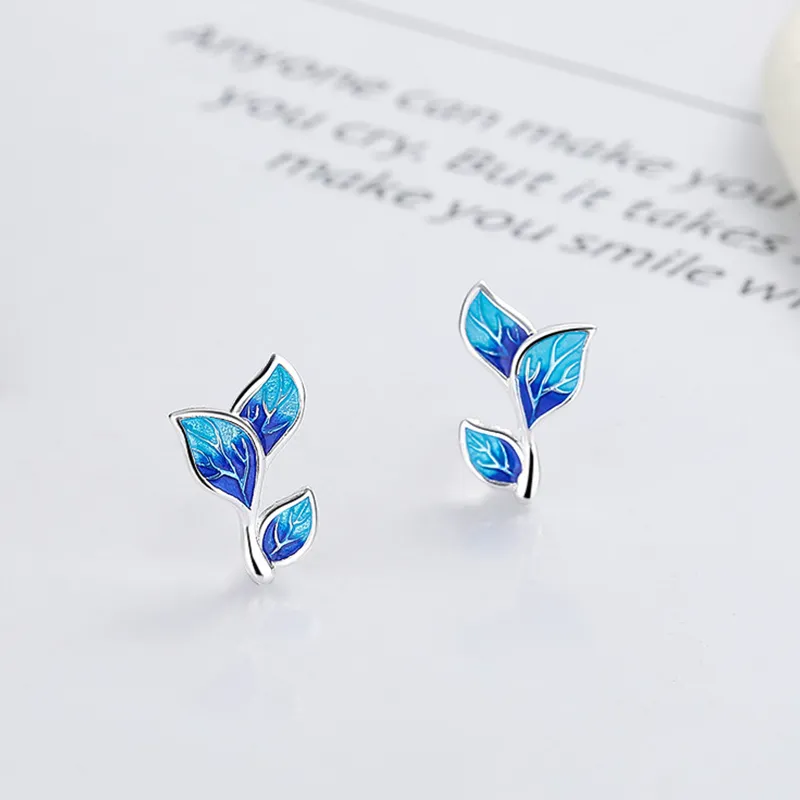 Heart Grass S925 Silver Stud Earrings Women's-1