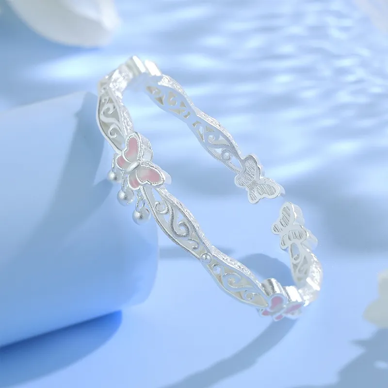 Heart Grass 999 Fine Silver Bangles Women's-2