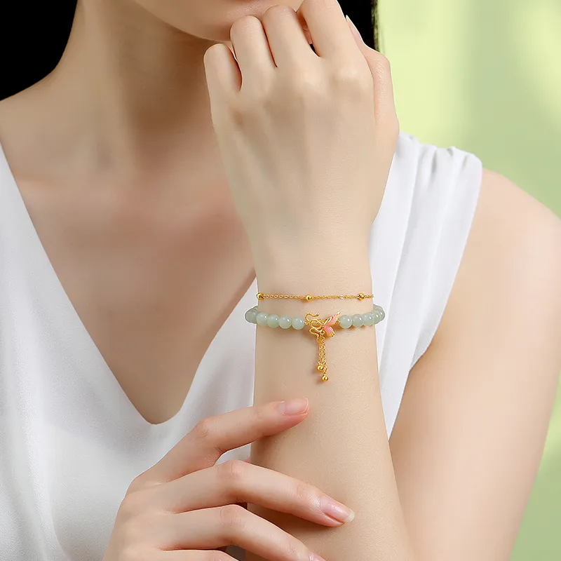 Heart Grass Hetian Jade Bracelets Pale Greenish White Jade Women's-3