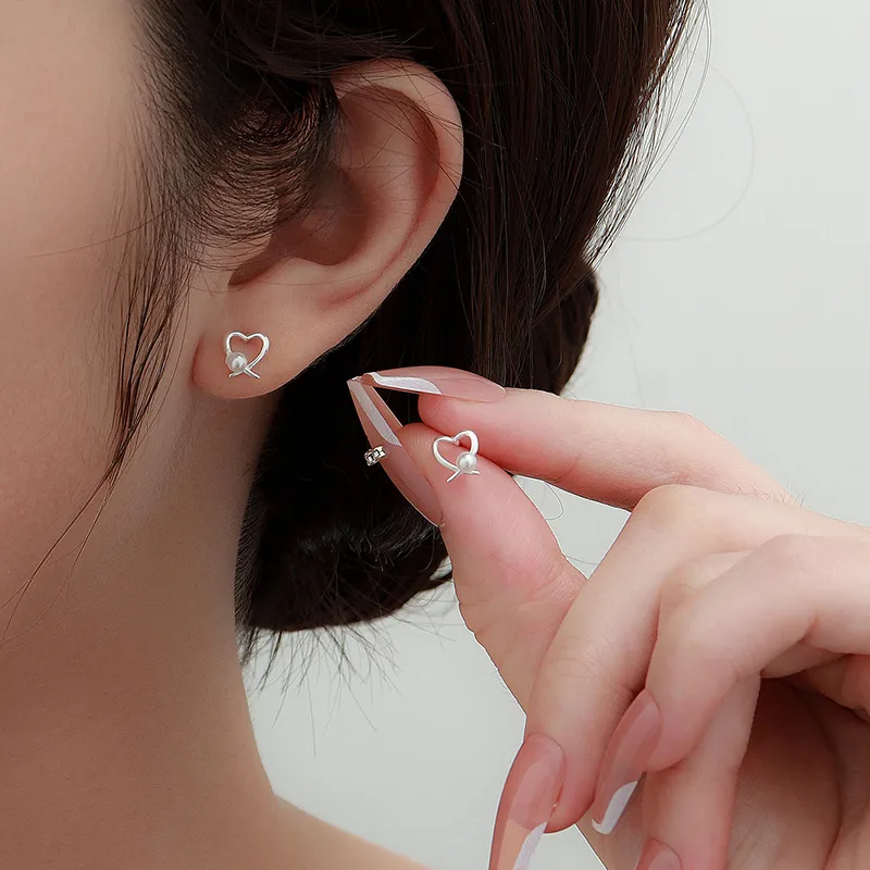 Heart Grass 999 Fine Silver Stud Earrings Women's-3