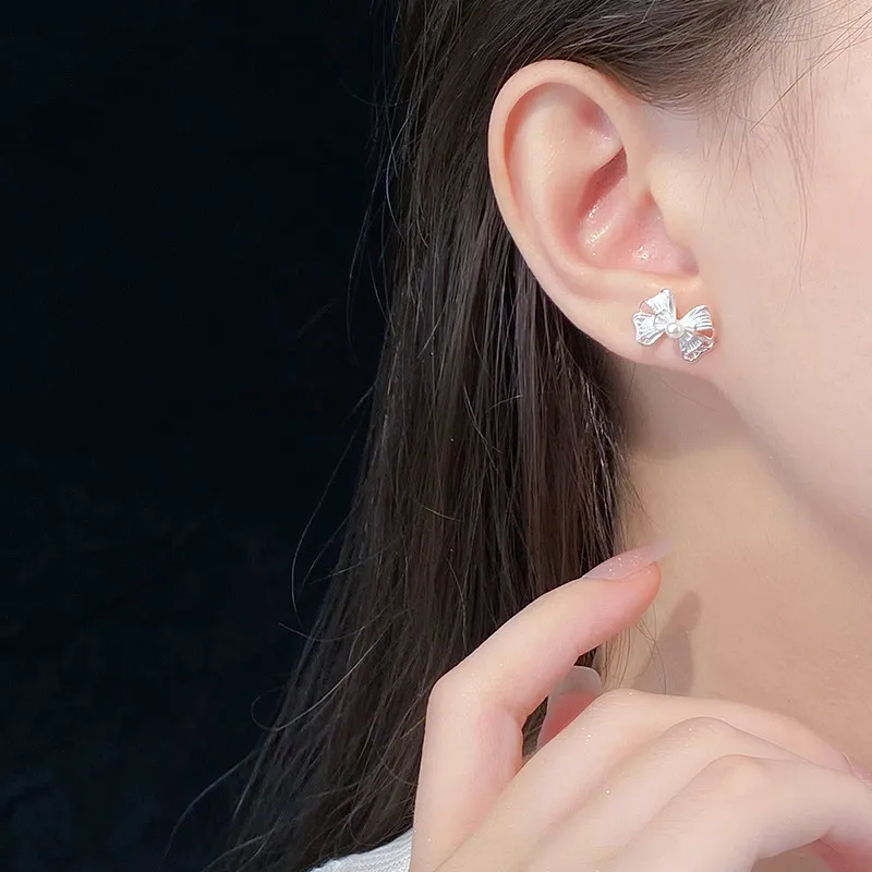 Heart Grass S925 Silver Stud Earrings Women's-3