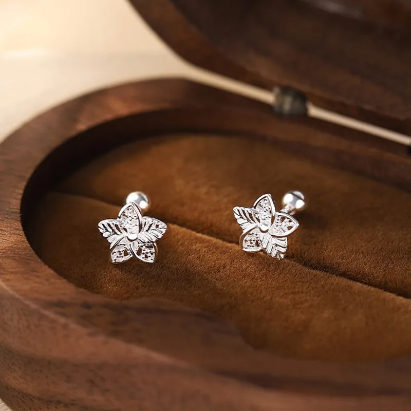 Heart Grass 999 Fine Silver Stud Earrings Women's-2