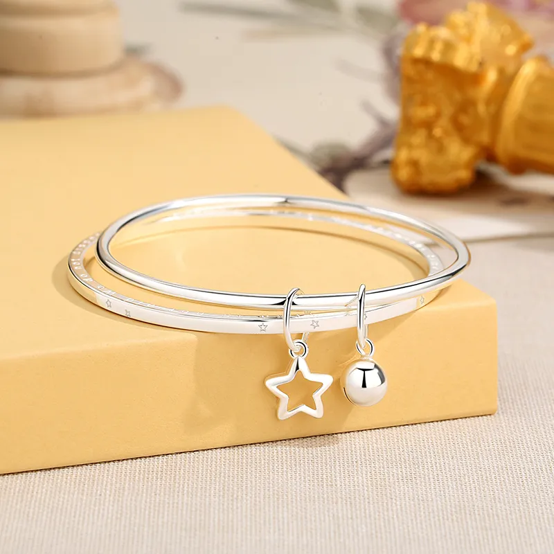 Heart Grass 999 Fine Silver Bangles Women's-1