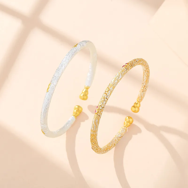Heart Grass 999 Fine Silver Bangles Women's-2
