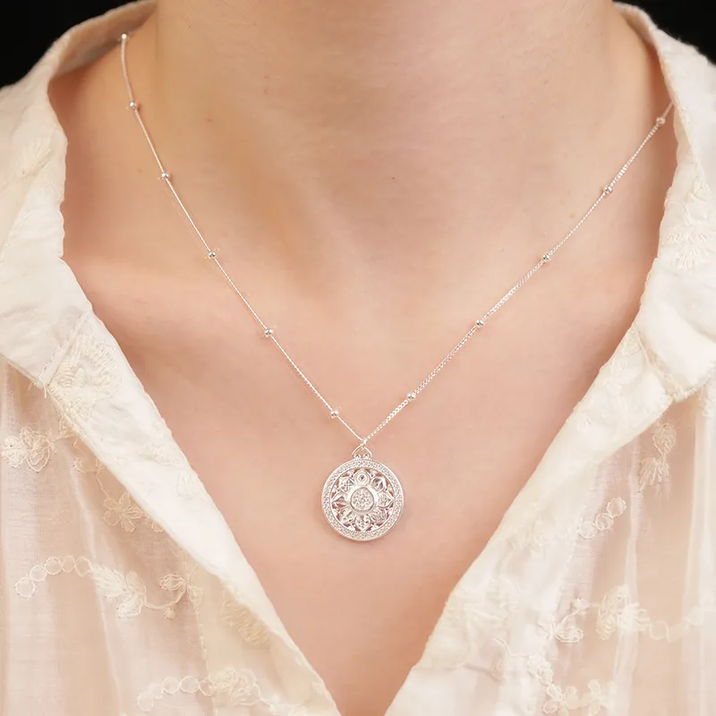 Heart Grass 999 Fine Silver Sterling Silver Necklaces Women's-3