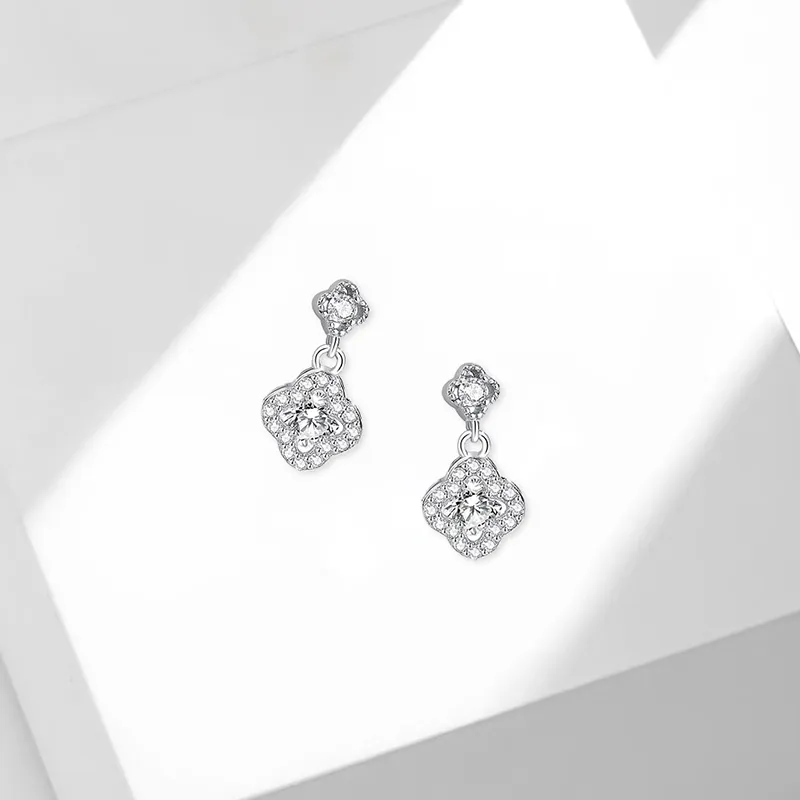Heart Grass S925 Silver Stud Earrings Women's-2