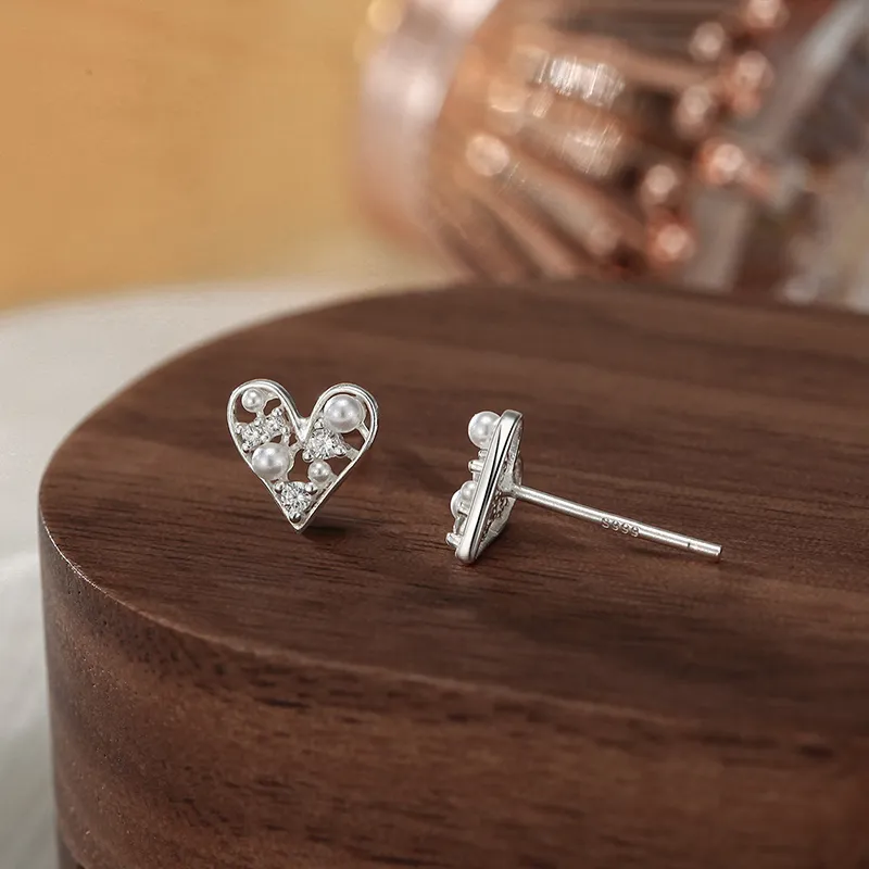 Heart Grass 999 Fine Silver Stud Earrings Women's-4