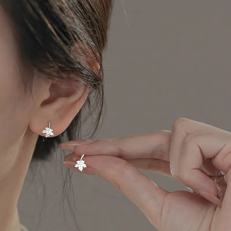 Heart Grass 999 Fine Silver Stud Earrings Women's-3