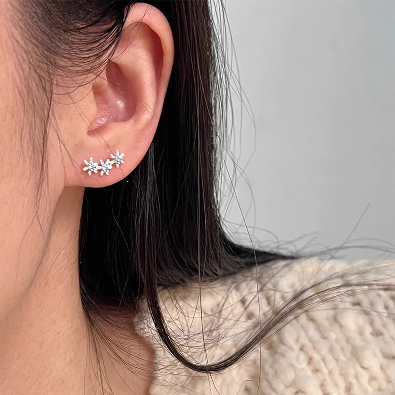 Heart Grass S925 Silver Stud Earrings Women's-3