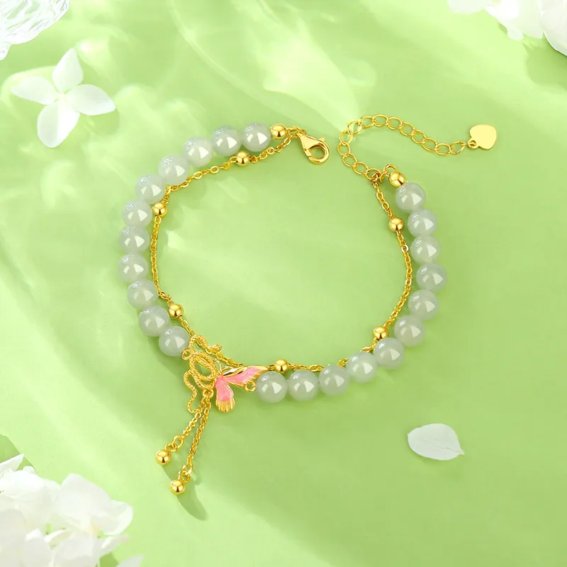 Heart Grass Hetian Jade Bracelets Pale Greenish White Jade Women's-4