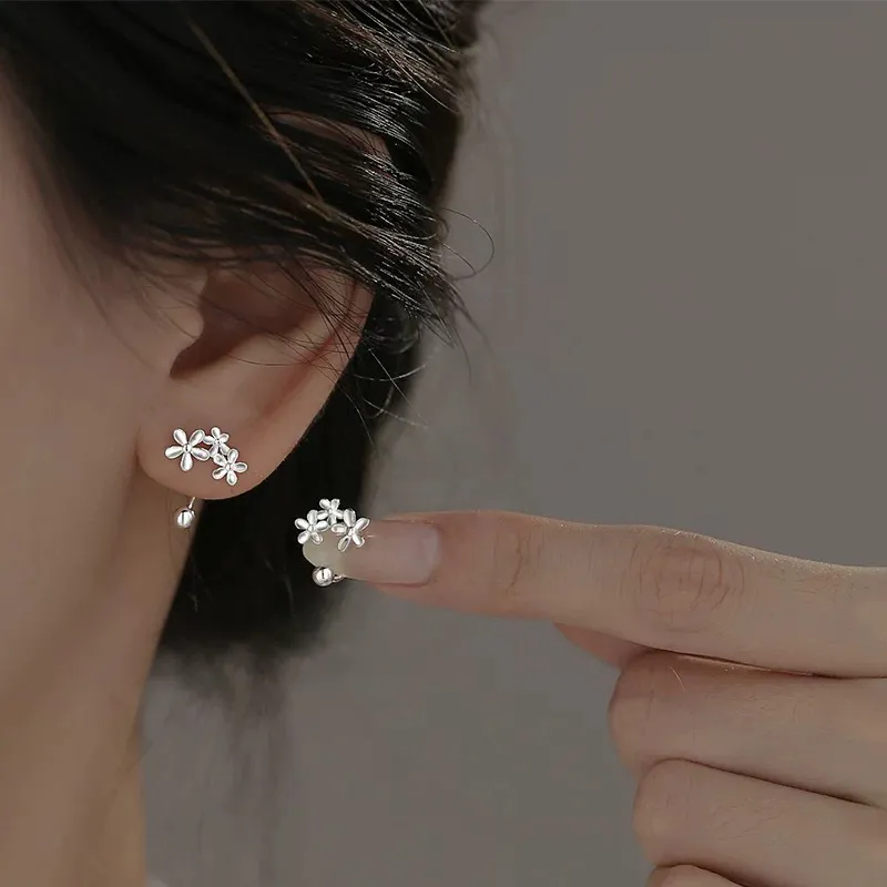 Heart Grass 999 Fine Silver Stud Earrings Women's-3