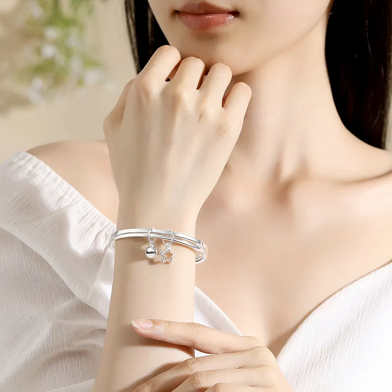Heart Grass 999 Fine Silver Bangles Women's-4
