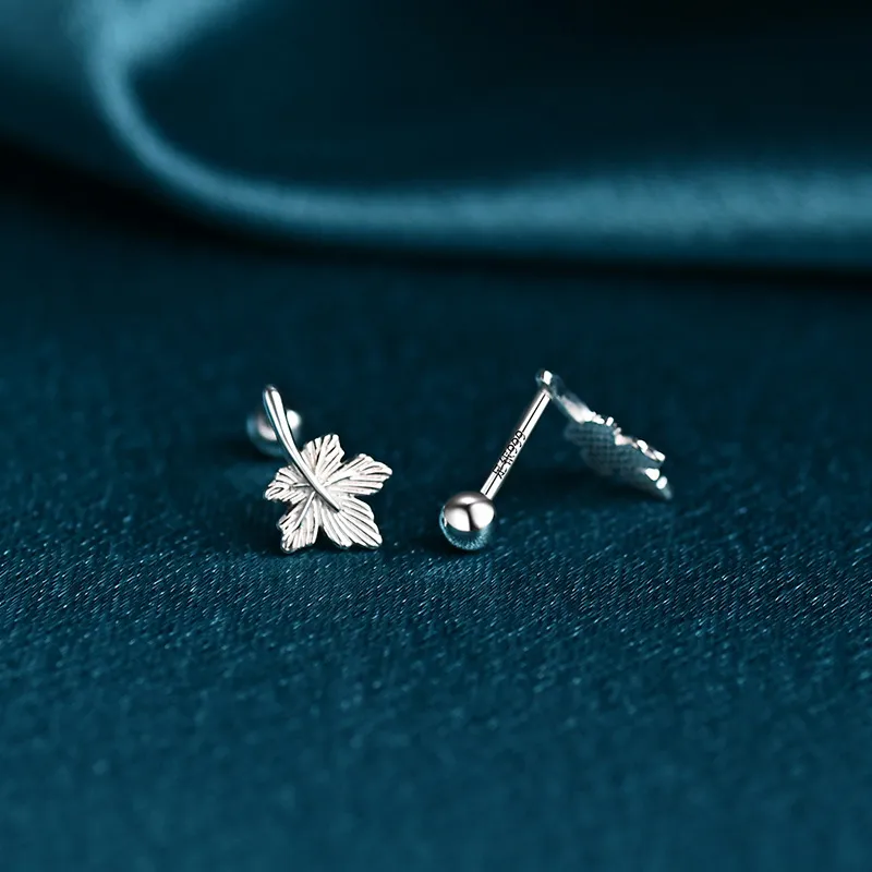 Heart Grass 999 Fine Silver Stud Earrings Women's-4