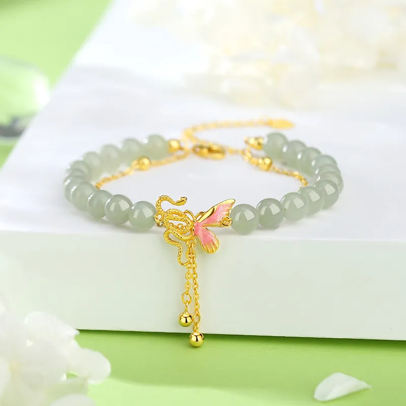 Heart Grass Hetian Jade Bracelets Pale Greenish White Jade Women's-1