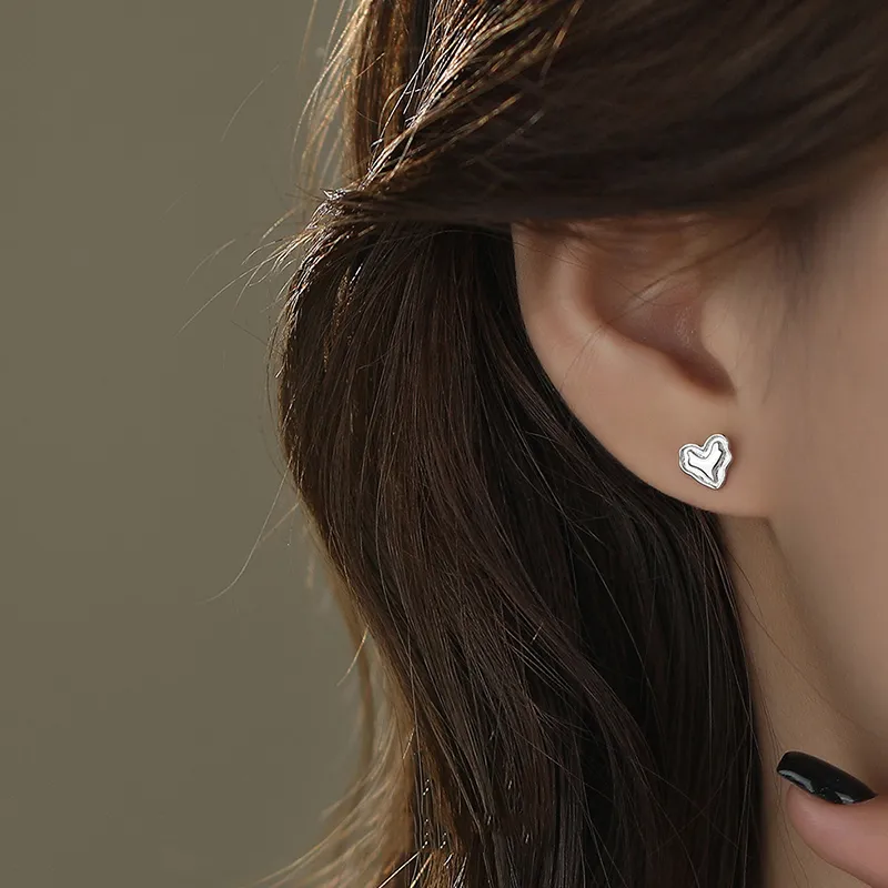 Heart Grass S925 Silver Stud Earrings Women's-3