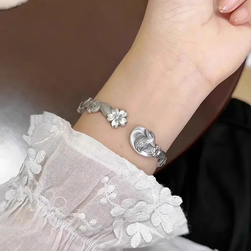 Heart Grass 999 Fine Silver Bangles Women's-3