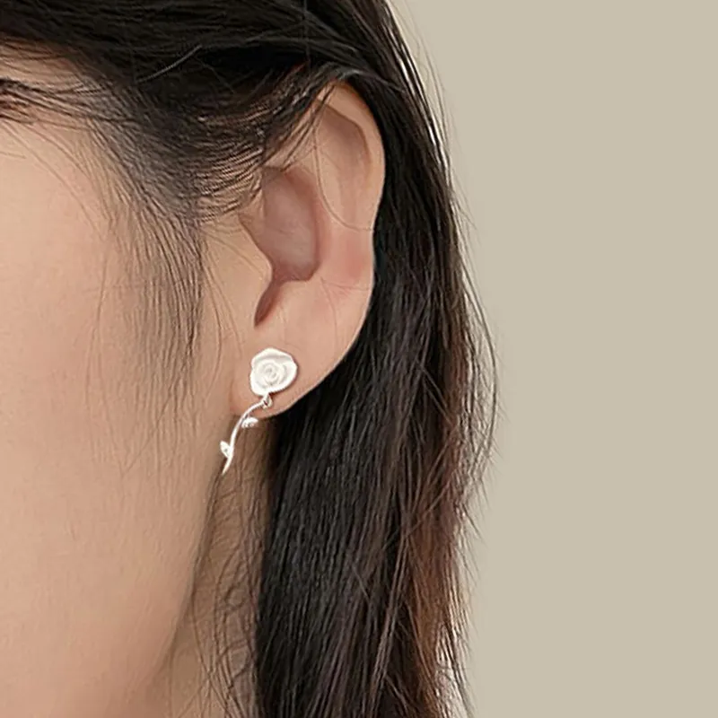 Heart Grass 999 Fine Silver Stud Earrings Women's-3