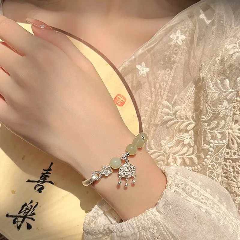 Heart Grass Hetian Jade Bracelets Women's Pale Greenish-White Jade-1