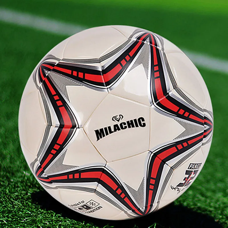 MILACHIC Size 5 Soccer PU Machine Stitched Soccer Ball Unisex Beige Red-4