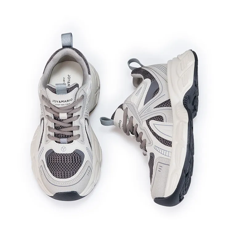 Joy&Mario Lightweight Height Increasing Low Top Chunky Sneakers Women's Gray-3
