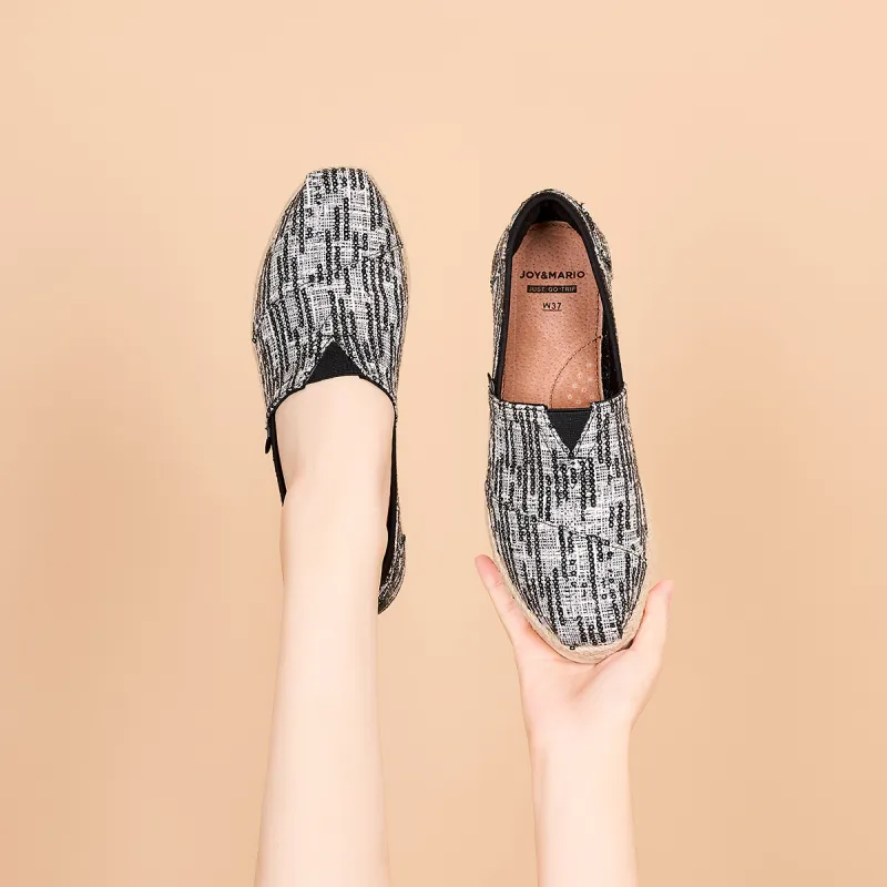 Joy&Mario Espadrilles Women's Black/White/Black Gold-7