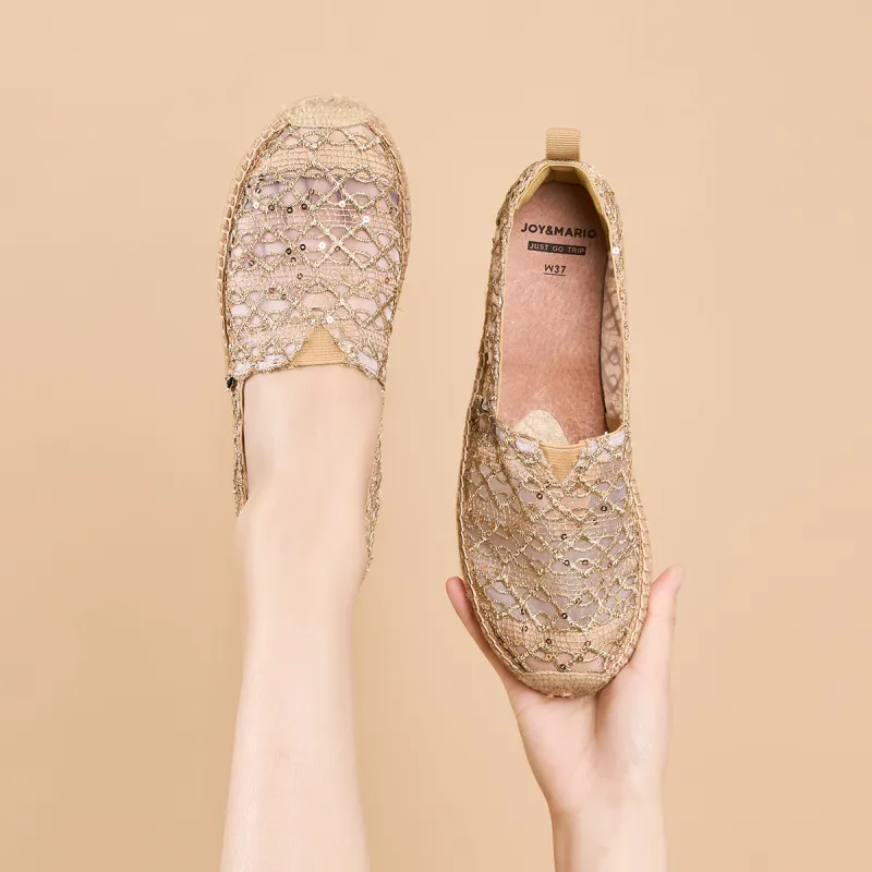Joy&Mario Espadrilles Women's Gold/Ecru/Black-3