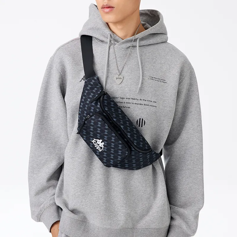 Kappa Polyester Sling Bag, One Shoulder, Crossbody, Fanny Pack Regular Men's Black All Over Print-3
