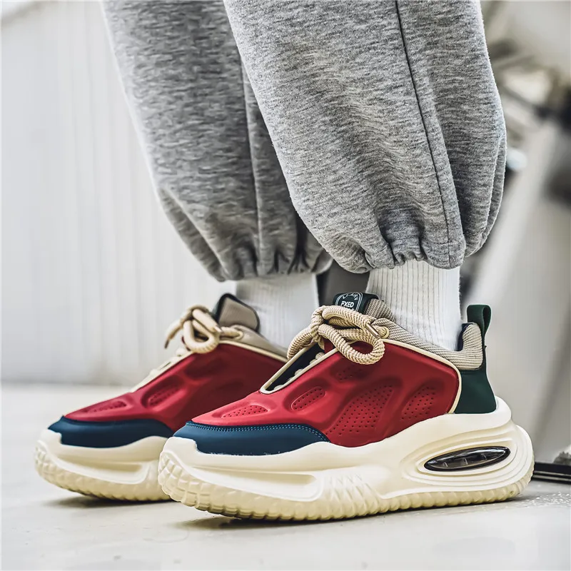 Wooden Rabbit Cushioning, Slip Resistant, Abrasion Resistant, Height Increasing Low Top Chunky Sneakers Men's-2
