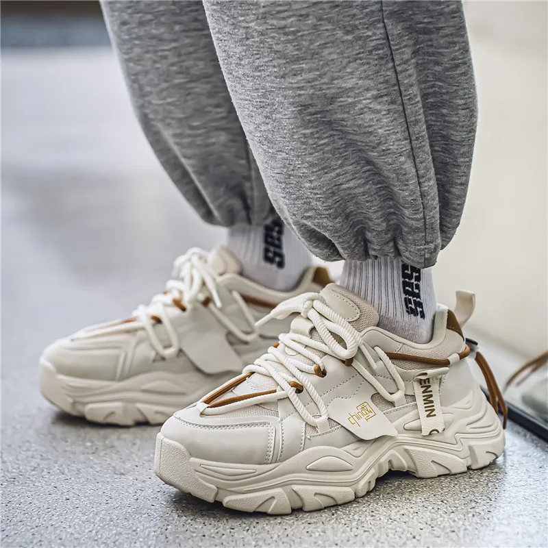 Wooden Rabbit Cushioned Slip-Resistant Waterproof And Breathable Height Increasing Low-Top Chunky Sneakers Men's-7