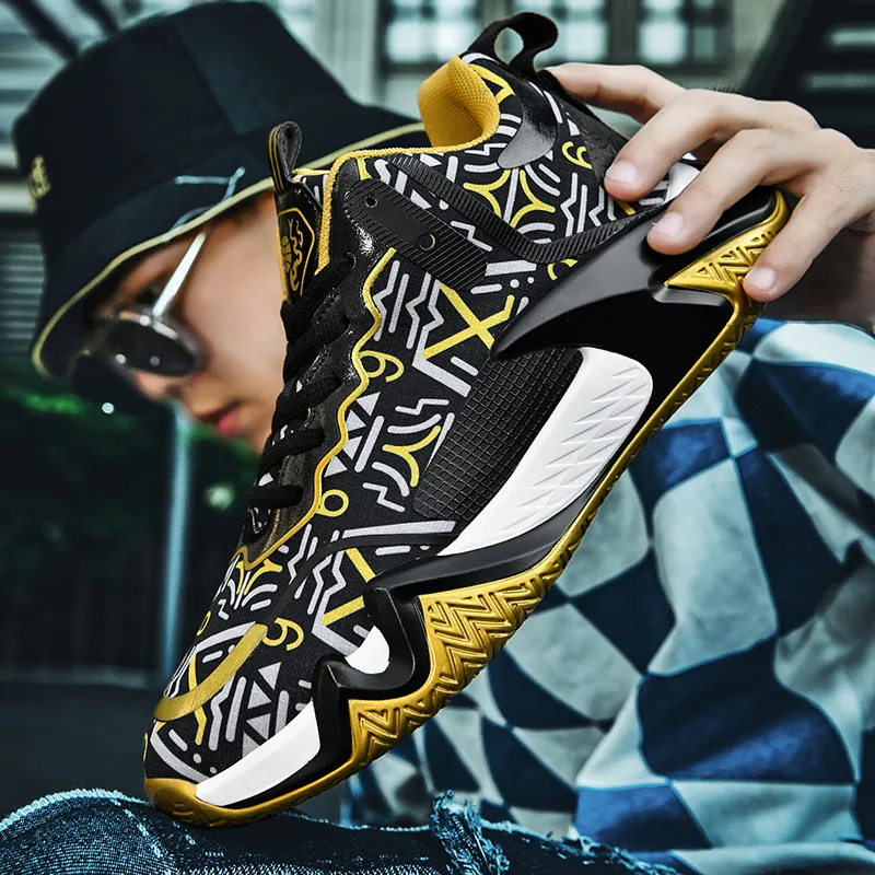 Wooden Rabbit Anti Slip Wear Resistant Mid Top Basketball Shoes Men's-13