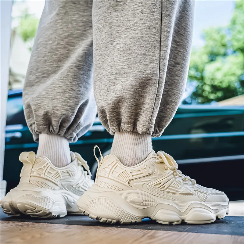 Wooden Rabbit Cushioning Anti-Slip Wear-Resistant Breathable Height Increasing Low-Top Chunky Sneakers Men's-9