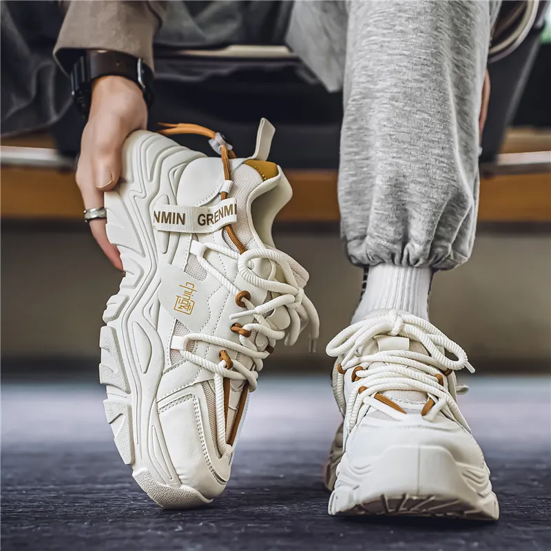 Wooden Rabbit Cushioned Slip-Resistant Waterproof And Breathable Height Increasing Low-Top Chunky Sneakers Men's-8